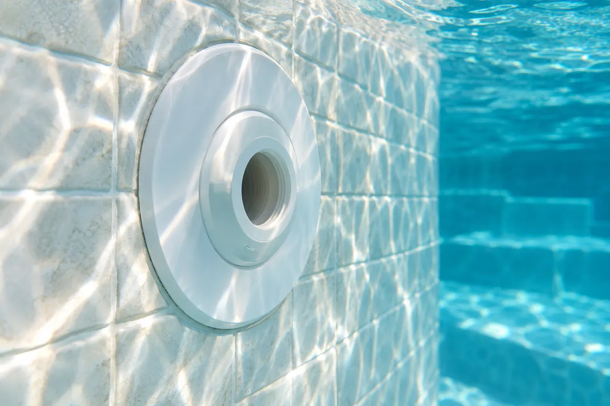 Prise balai sur la paroi d'une piscine enterrée