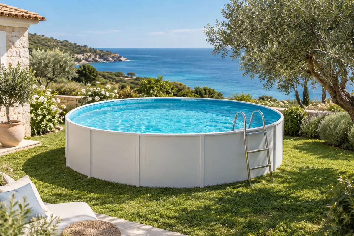 Piscine hors-sol ronde à parois acier avec son échelle
