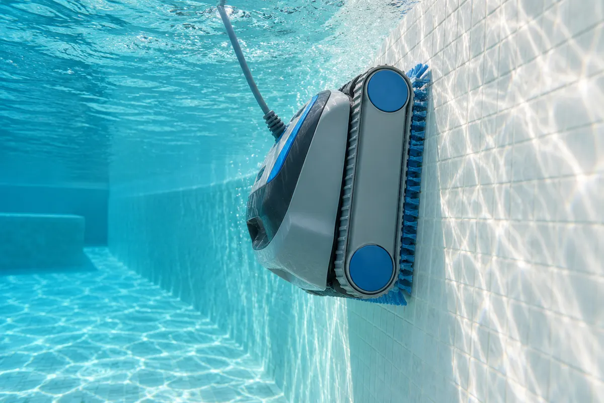 Robot de piscine grimpant le long d'une paroi immergée