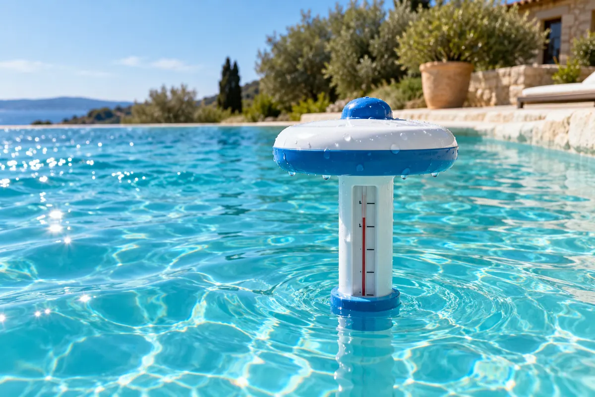 Thermomètre flottant dans l'eau de la piscine
