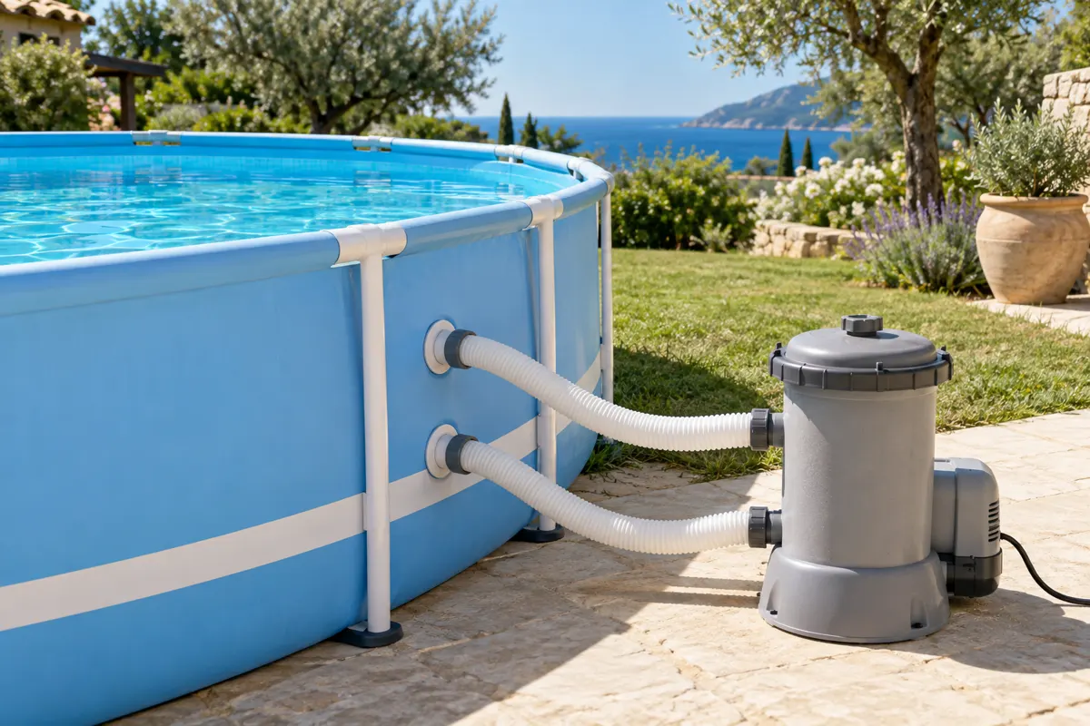 Groupe de filtration raccordé à une piscine tubulaire